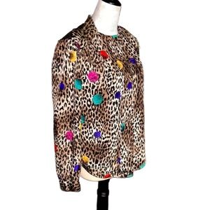 Nicola ~ Vintage ~ Women’s  Size 6 ~ Brown W/Rainbow Cheetah & Polka Dots Blouse